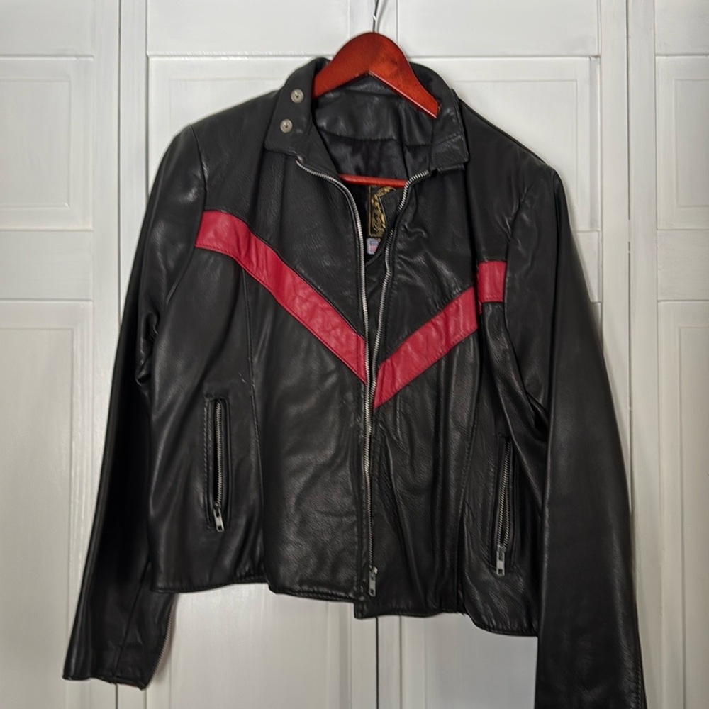 Women’s red and black real leather jacket